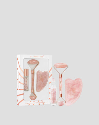 Face roller + gua sha + roll-on láhev Růženín kosmetický set Crystallove - 1
