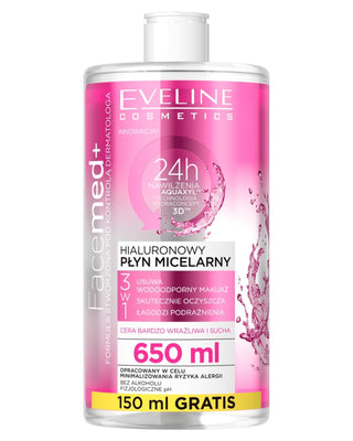 3 v 1 hyaluronová micelární voda pro voděodolný make-up s tváří Eveline - 1