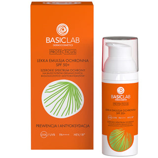 Lehká ochranná emulze SPF 50+ hydratační a vyhlazující vitamíny A a C BasicLab - 1