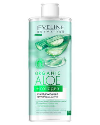 Čistící micelární voda 3 v 1 organická aloe + eveline kolagen - 1