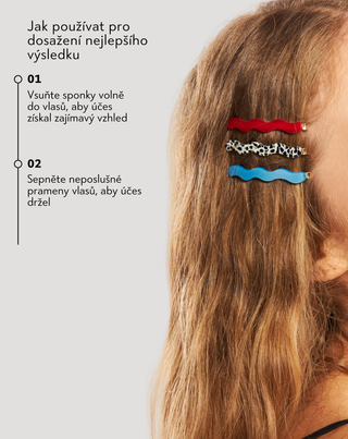 Sada vlnitých sponek do vlasů Twisty - mramorová, modrá, červená 3 ks