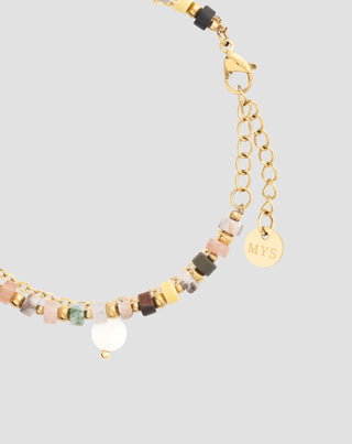 Pozlacený náramek z nerezové oceli s achátem, maifanem, jaspisem a avanturínem Mys_4 - 4