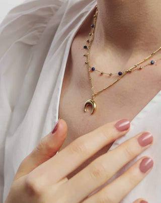 Pozlacený náhrdelník z přírodního kamene lapis lazuli s půlměsícem Mys_6 - 6