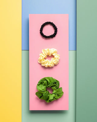 Sada gumiček do vlasů ze 100% přírodního hedvábí - zelená, krémová a černá Twisty 3 ks - 5