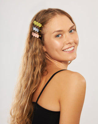 Sada vlnitých sponek do vlasů Twisty - zelená, černá, růžová 3 ks - 3