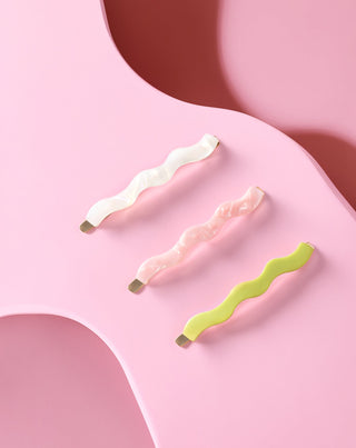 Sada vlnitých sponek do vlasů Twisty - perleťová, zelená, růžová 3 ks - 4