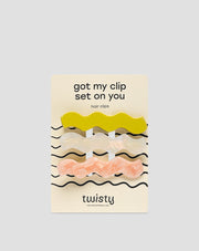 Sada vlnitých sponek do vlasů Twisty - perleťová, zelená, růžová 3 ks