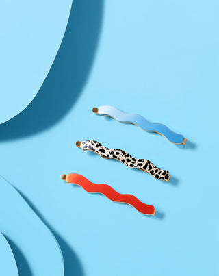 Sada vlnitých sponek do vlasů Twisty - mramorová, modrá, červená 3 ks