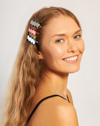 Sada vlnitých sponek do vlasů Twisty - mramorová, modrá, červená 3 ks