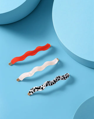 Sada vlnitých sponek do vlasů Twisty - červená, mramorová, perleťová 3 ks