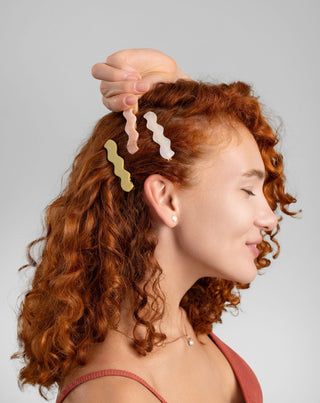 Sada vlnitých sponek do vlasů Twisty - perleťová, zelená, růžová 3 ks