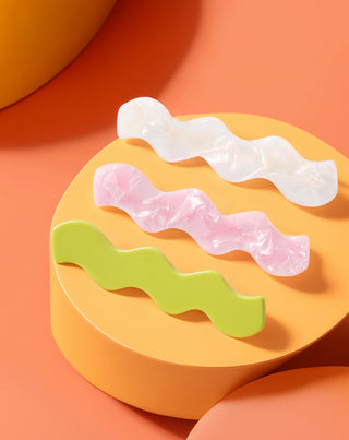 Sada vlnitých sponek do vlasů Twisty - perleťová, zelená, růžová 3 ks