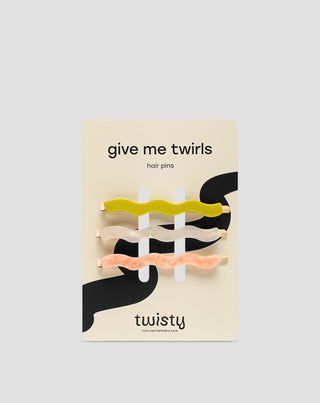 Sada vlnitých sponek do vlasů Twisty - perleťová, zelená, růžová 3 ks - 1