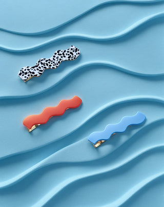 Sada vlnitých sponek do vlasů Twisty - mramorová, modrá, červená 3 ks