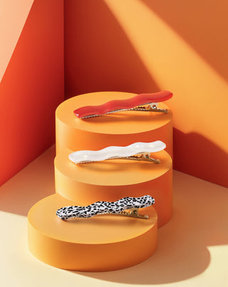 Sada vlnitých sponek do vlasů Twisty - červená, mramorová, perleťová 3 ks