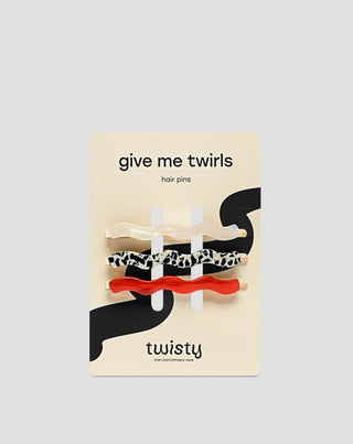 Sada vlnitých sponek do vlasů Twisty - červená, mramorová, perleťová 3 ks - 1