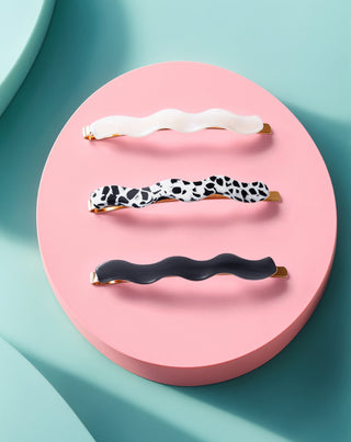 Sada vlnitých sponek do vlasů Twisty - mramorová, perleťová, černá 3 ks