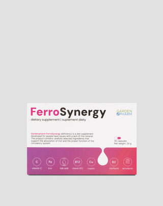 Doplněk stravy při nedostatku železa na podporu vstřebávání s vitaminem C, B12 a kyselinou listovou Gardenpharm FerroSynergy 30 ks. - 1