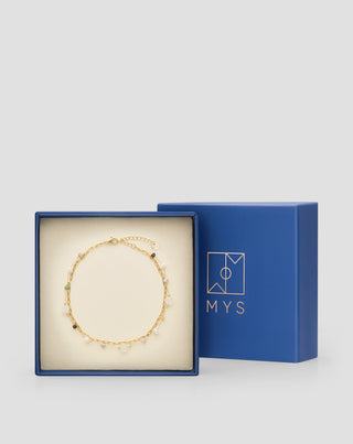 Pozlacený náramek z nerezové oceli s achátem, maifanem, jaspisem a avanturínem Mys - 4