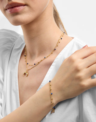 Pozlacený náhrdelník z přírodního kamene lapis lazuli s půlměsícem Mys_2 - 2