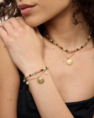 Pozlacený náramek z nerezové oceli s achátem, maifanem, jaspisem a avanturínem Mys_2 - 3