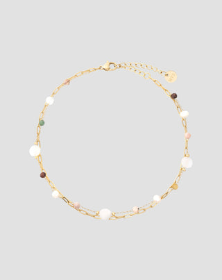 Pozlacený náramek z nerezové oceli s achátem, maifanem, jaspisem a avanturínem Mys_3 - 1