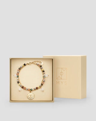 Pozlacený náramek z nerezové oceli s achátem, maifanem, jaspisem a avanturínem Mys - 5