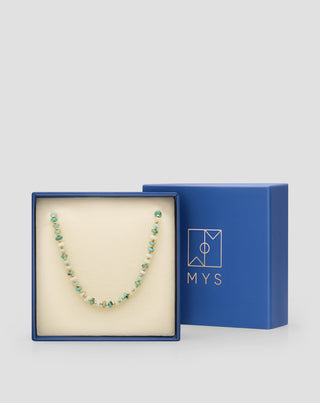 Pozlacený řetízek na brýle s africkým tyrkysem a amazonitem Mys