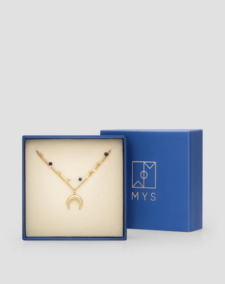 Pozlacený náhrdelník z přírodního kamene lapis lazuli s půlměsícem Mys_5 - 5