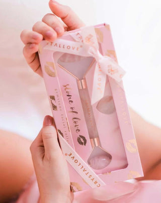 Masážní pomůcka na obličeje z ruženínu kámene lásky Selflove set Crystallove - 2