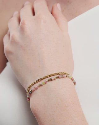 Pozlacený náramek s přírodními kameny růžový a citronový jadeit Mys - 6