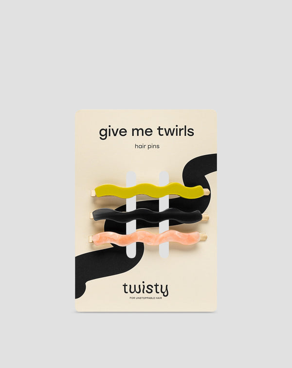 Sada vlnitých sponek do vlasů Twisty - zelená, černá, růžová 3 ks