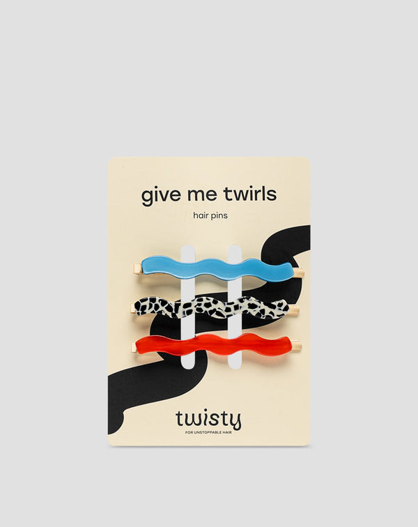 Sada vlnitých sponek do vlasů Twisty - mramorová, modrá, červená 3 ks