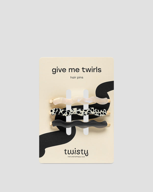 Sada vlnitých sponek do vlasů Twisty - mramorová, perleťová, černá 3 ks